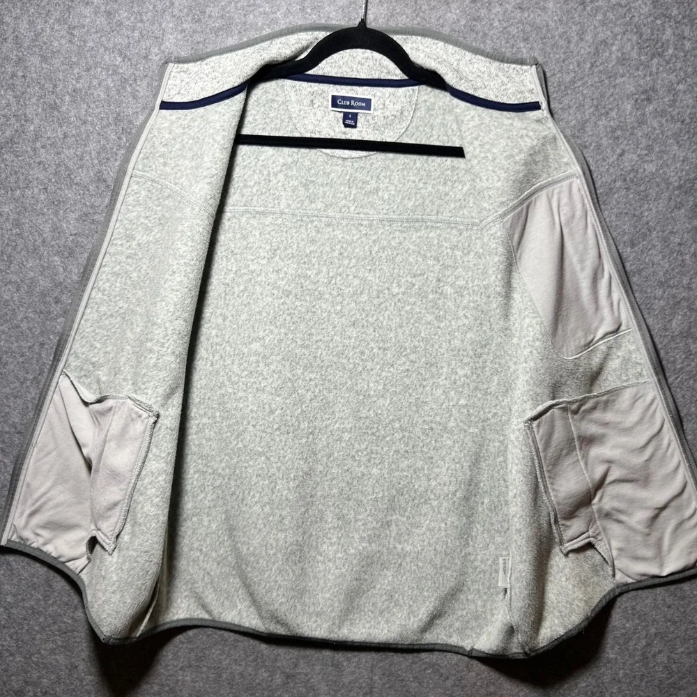 Club Room Mens Fleece‎ Vest Large Grey Sweater Full Zip Heathered L Pockets